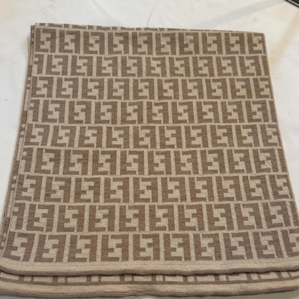 Authentic Fendi Taupe Monogrammed Scarf - Picture 7 of 12